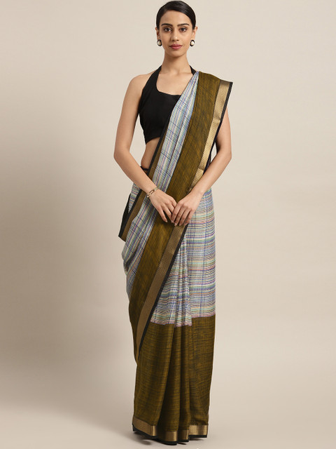 

Satrani Grey & Brown Checked Saree
