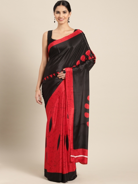 

Satrani Red & Black Poly Crepe Colourblocked Saree