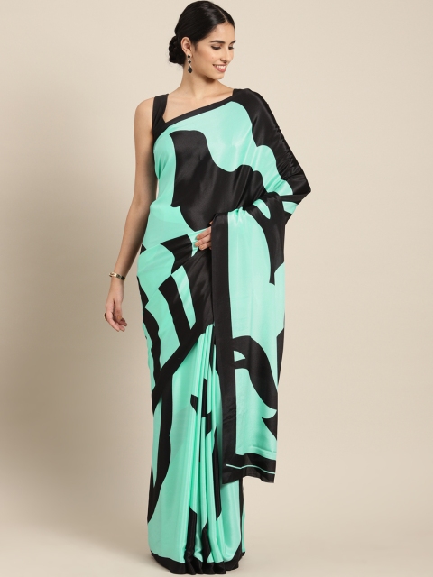 

Satrani Turquoise Blue & Black Printed Saree