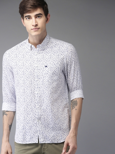 

THE BEAR HOUSE Men White & Blue Slim Fit Printed Casual Shirt