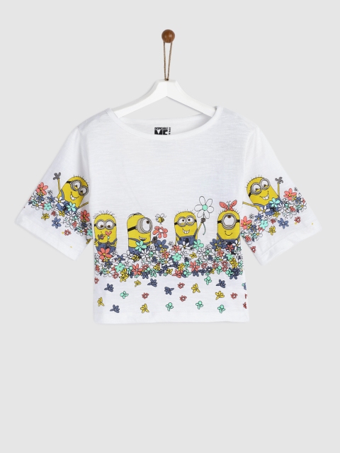 

YK Minion Girls White Printed Round Neck Top