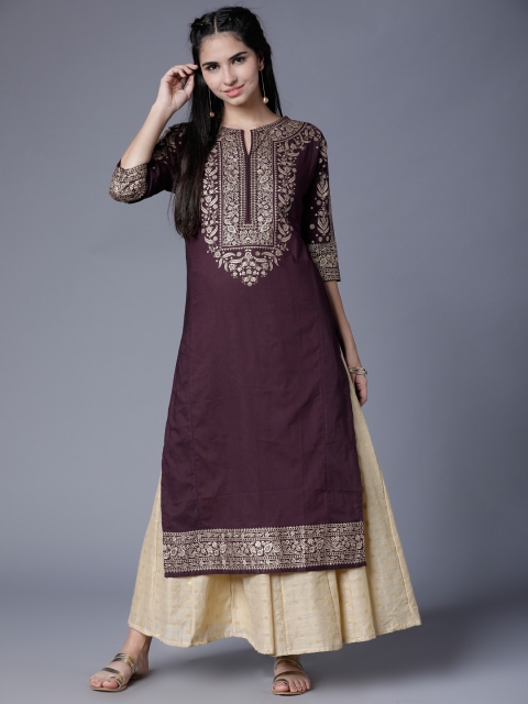 

Folklore Women Purple Printed Straight Kurta