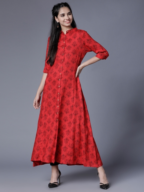 

Folklore Women Red Printed A-Line Kurta