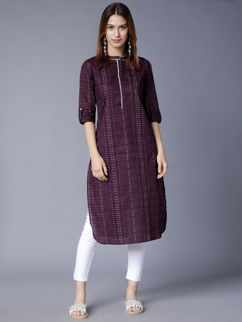 

Folklore Women Purple Printed Straight Kurta