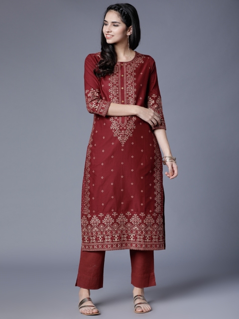 

Folklore Women Maroon Printed Straight Kurta