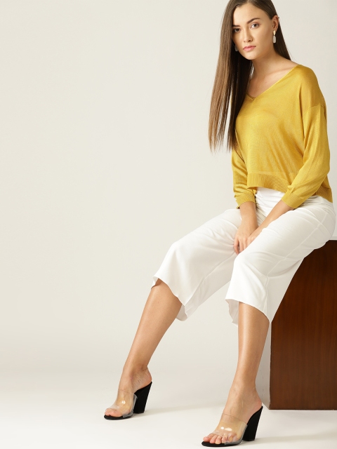 

MANGO Women Mustard Yellow Solid Top