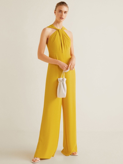 

MANGO Yellow Solid Basic Jumpsuit