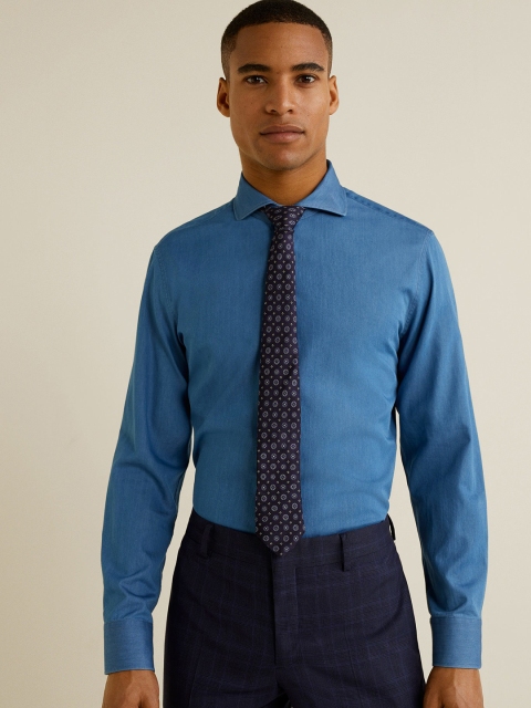 

MANGO MAN Blue Slim Fit Solid Formal Shirt
