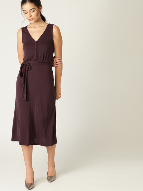

MANGO Women Burgundy Solid A-Line Dress