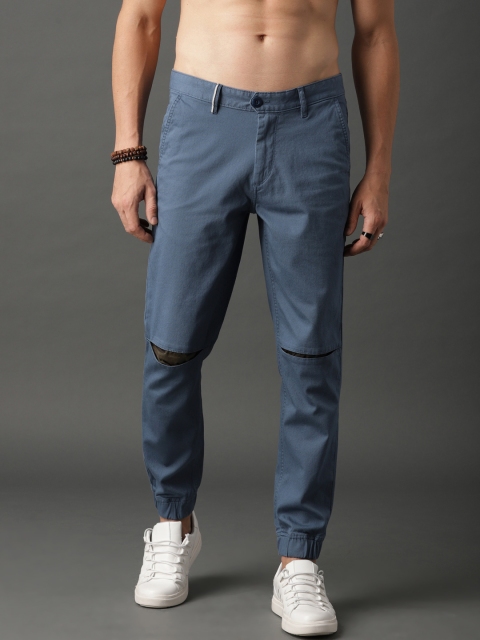 

The Roadster Lifestyle Co Men Blue Regular Fit Solid Slash Knee Joggers