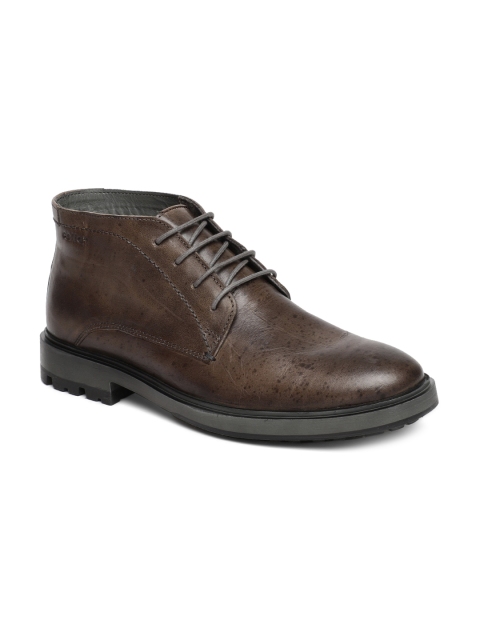 

Celio Men Grey Solid Leather Mid-Top Flat Boots