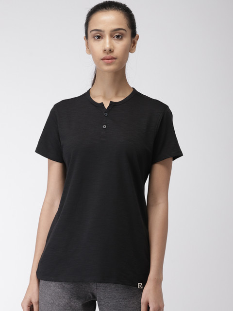 

2GO Women Black Solid Henley Neck T-shirt