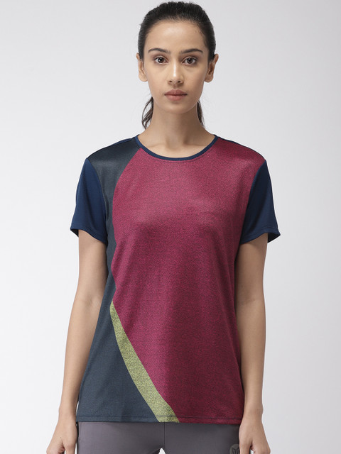 

2GO Women Navy Blue & Maroon Colourblocked T-shirt
