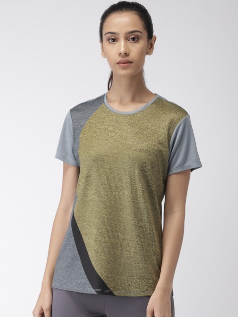 

2GO Women Grey & Green Colourblocked GO-DRY Round Neck T-shirt
