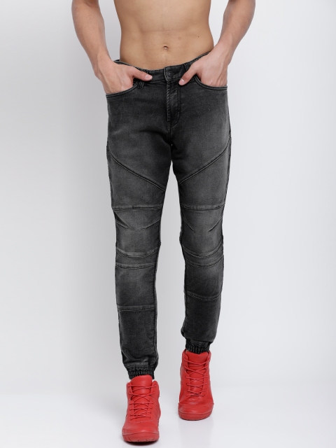

LOCOMOTIVE Men Black Jogger Mid-Rise Clean Look Stretchable Jeans
