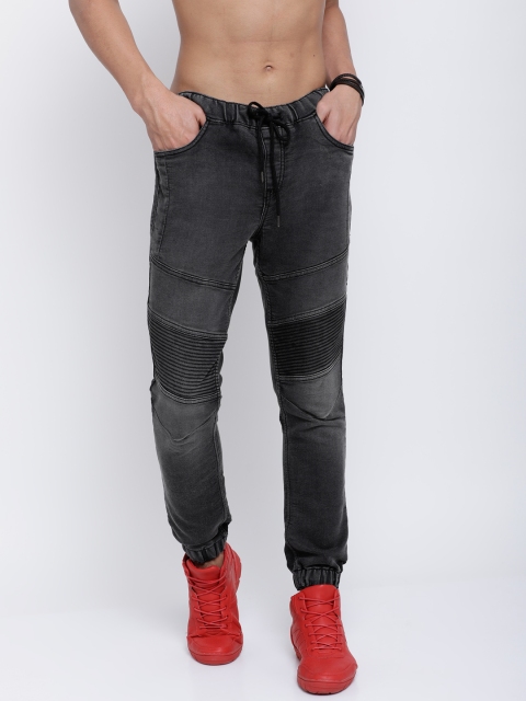 

LOCOMOTIVE Men Black Jogger Mid-Rise Clean Look Stretchable Jeans