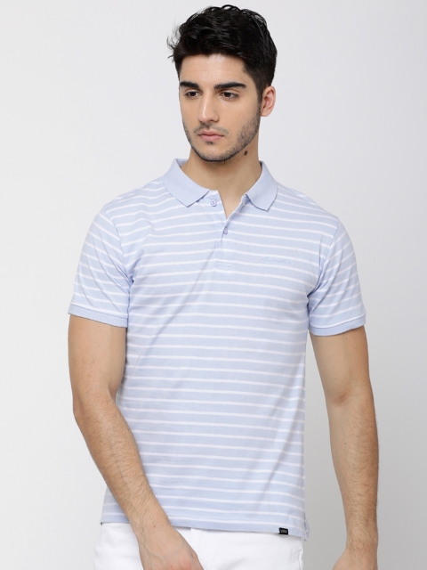 

LOCOMOTIVE Men White Striped Polo Collar T-shirt