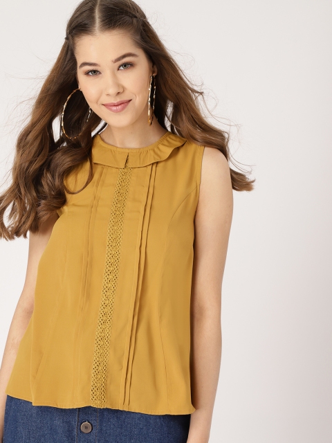 

DressBerry Women Mustard Yellow Solid A-Line Top