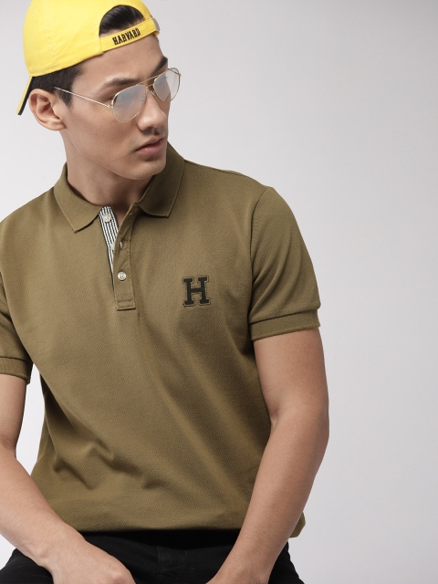

Harvard Men Olive Green Solid Polo Collar T-shirt