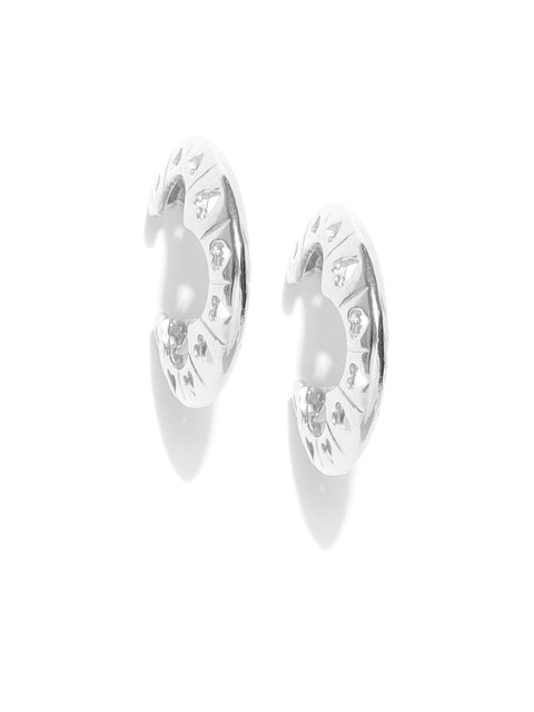 

Carlton London Silver-Toned Rhodium-Plated Crescent Shaped Half Hoop Earrings