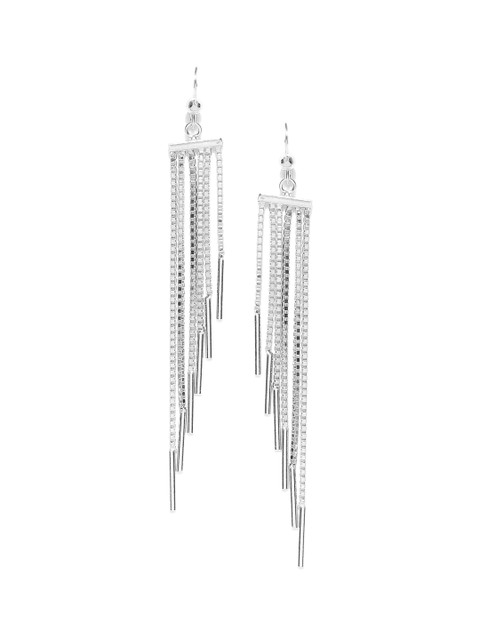 

Carlton London Silver-Toned Rhodium-Plated Tasseled Drop Earrings