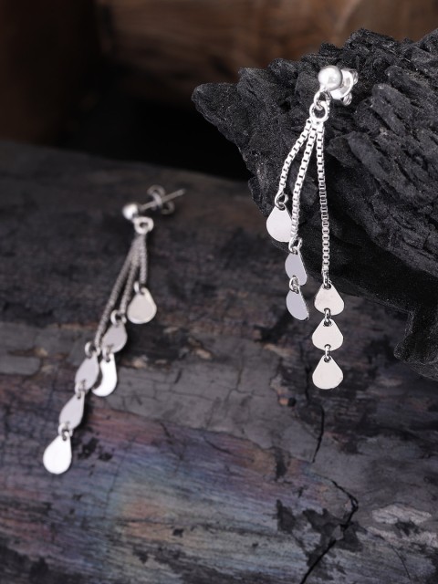 

Carlton London Silver-Toned Rhodium-Plated Tasselled Contemporary Drop Earrings