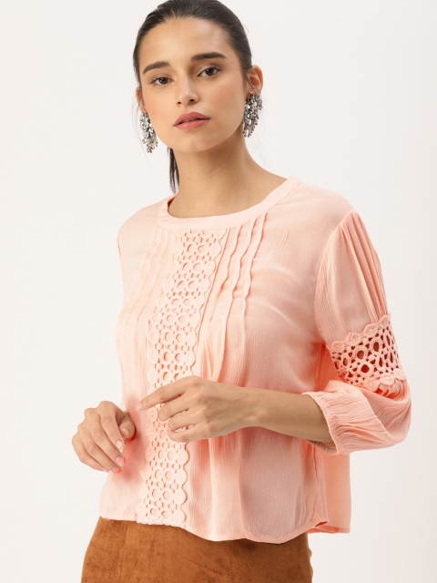 

DressBerry Women Peach-Coloured Solid Regular Top