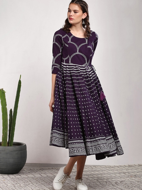 

Sangria Women Purple Printed Fit and Flare Dress