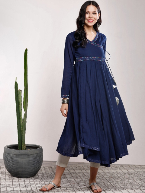 

Sangria Women Navy Blue Solid Angrakha Asymmetric Kurta