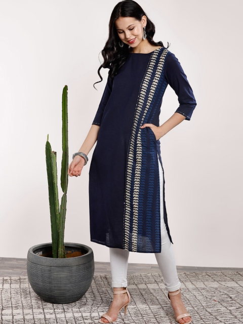 

Sangria Women Navy Blue Printed Straight Kurta