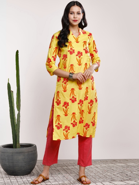 

Sangria Women Red & Yellow Printed Straight Kurta