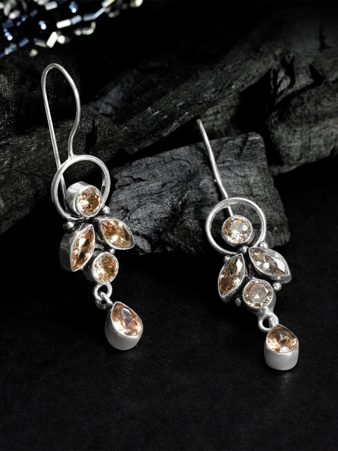

RUBANS 925 SILVER Silver-Plated & Orange Square Drop Earrings