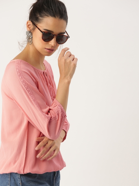 

DressBerry Women Peach-Coloured Solid Blouson Top