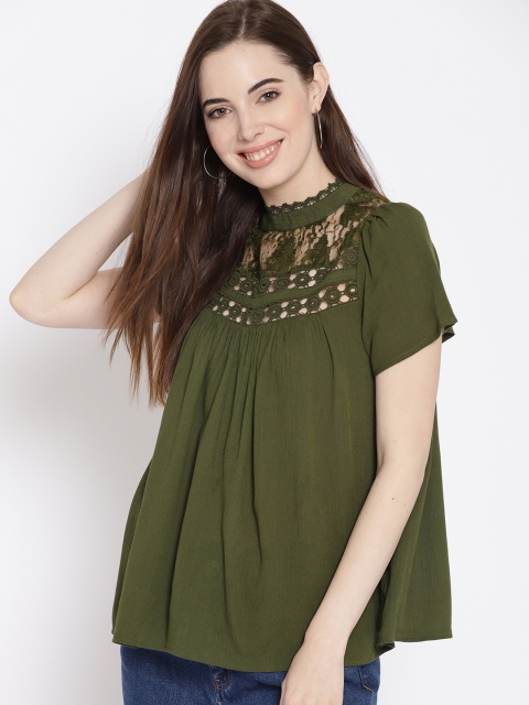 

DressBerry Women Olive Green Solid Styled Back Top