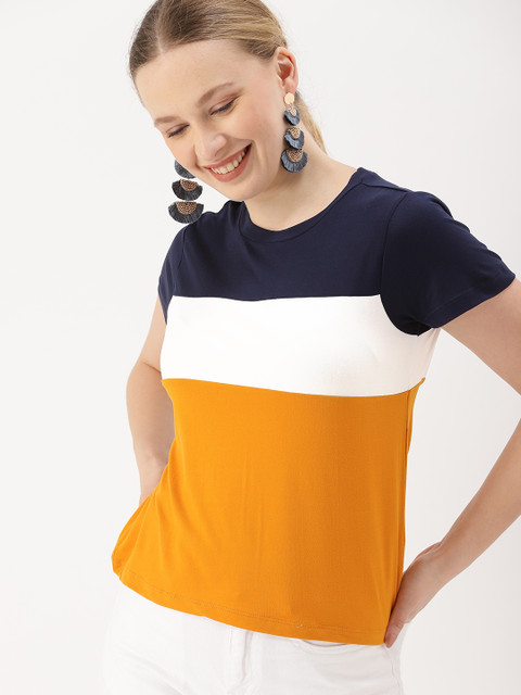 

DressBerry Women Navy Blue Colourblocked Top