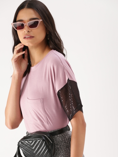 

DressBerry Women Pink Solid High-Low Top