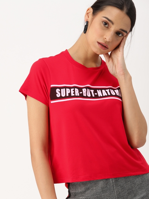 

DressBerry Women Red Printed Round Neck T-shirt