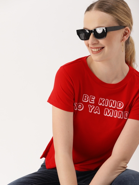 

DressBerry Women Red Printed Round Neck T-shirt