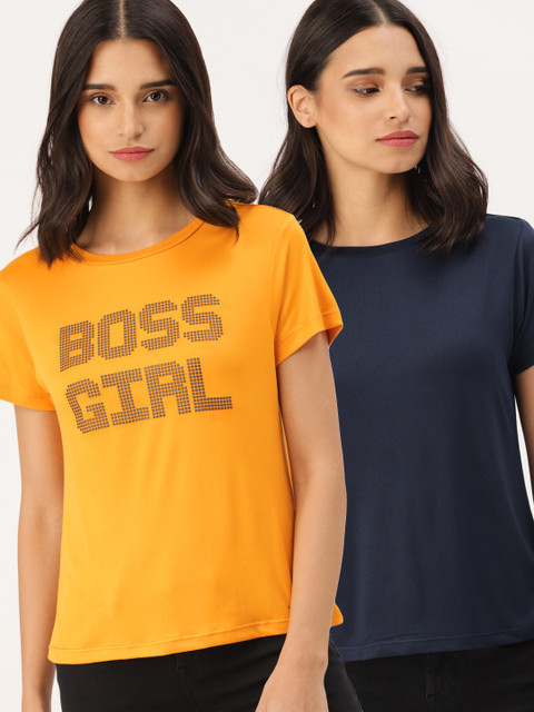 

DressBerry Women Pack Of 2 Round Neck Tshirts, Mustard