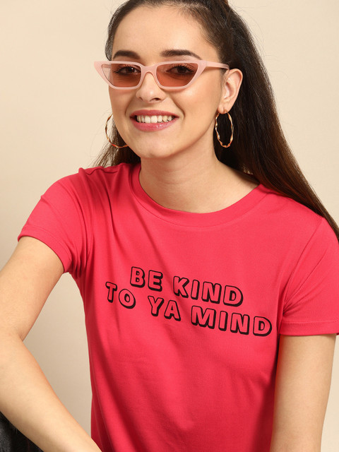 

DressBerry Women Pink Printed Round Neck T-shirt