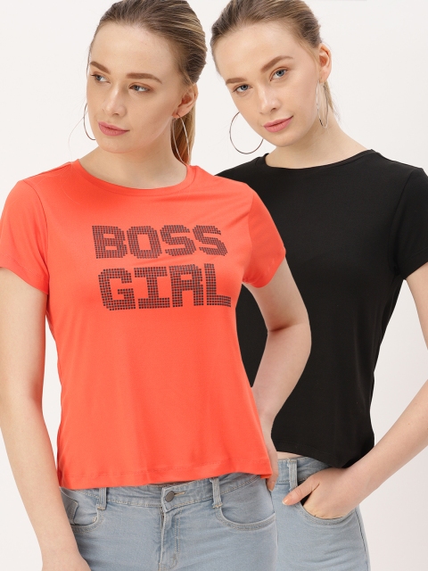 

DressBerry Women Pack Of 2 Round Neck Tshirts, Orange