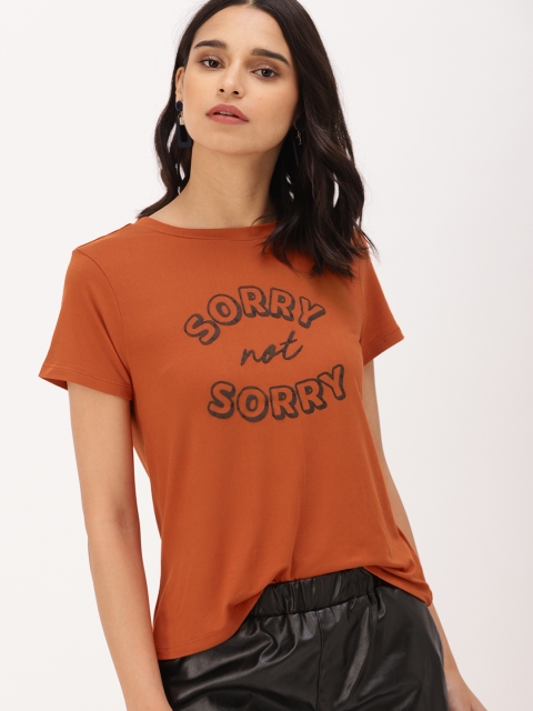 

DressBerry Women Rust Orange Printed T-shirt