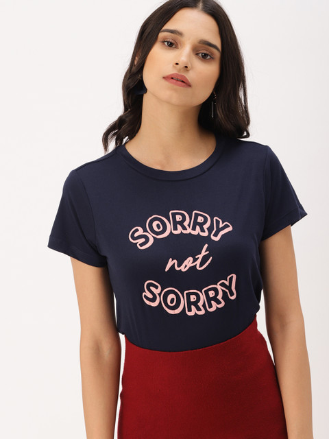 

DressBerry Women Navy Blue & Pink Printed T-shirt