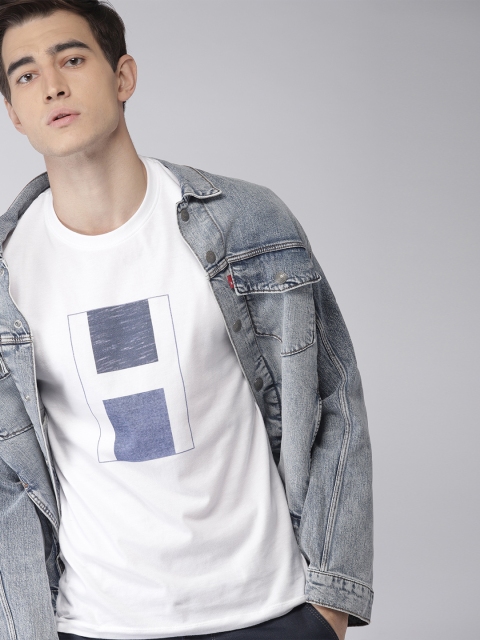 

Harvard Men White & Blue Printed Round Neck T-shirt