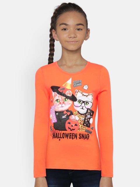 

The Childrens Place Girls Orange Printed Round Neck T-shirt