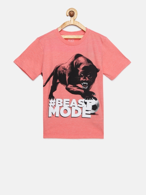 

The Childrens Place Boys Pink Printed Round Neck T-shirt, Coral
