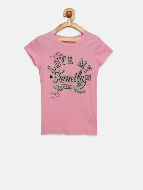 

The Childrens Place Girls Pink Printed Round Neck T-shirt