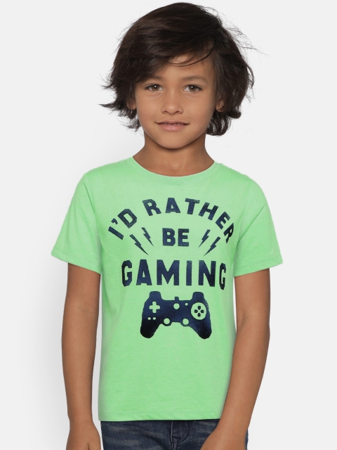 

The Childrens Place Boys Green Printed D RATHER B GAMNG Round Neck T-shirt