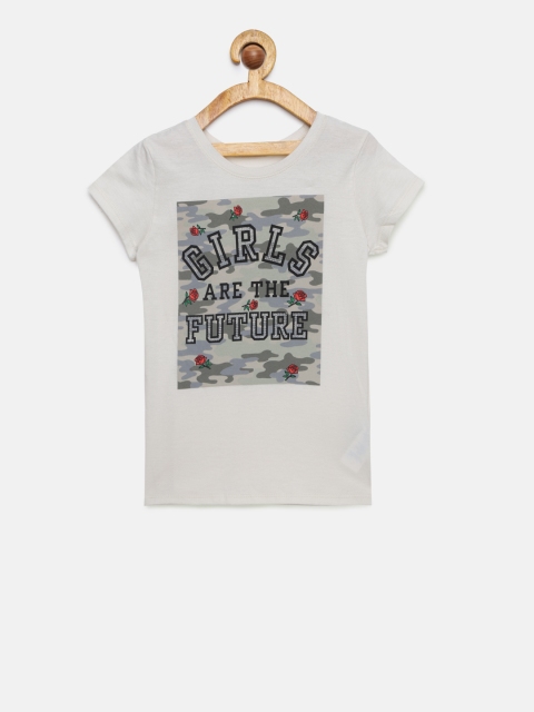 

The Childrens Place Girls White Printed Round Neck T-shirt