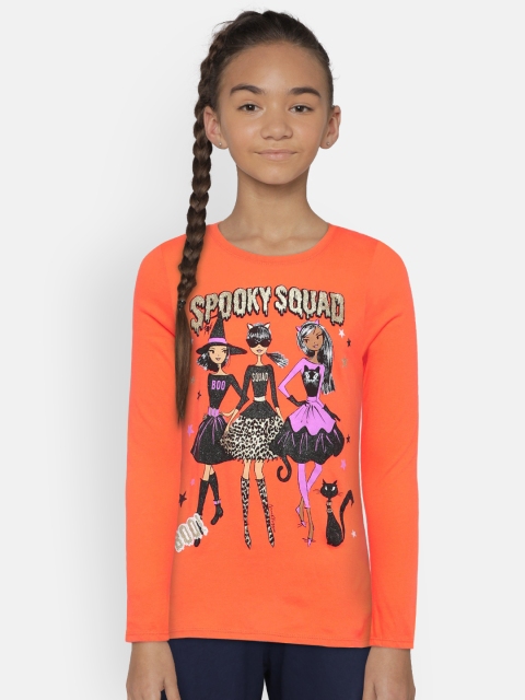 

The Childrens Place Girls Orange Printed AU SPOOKY SQUAD Round Neck T-shirt